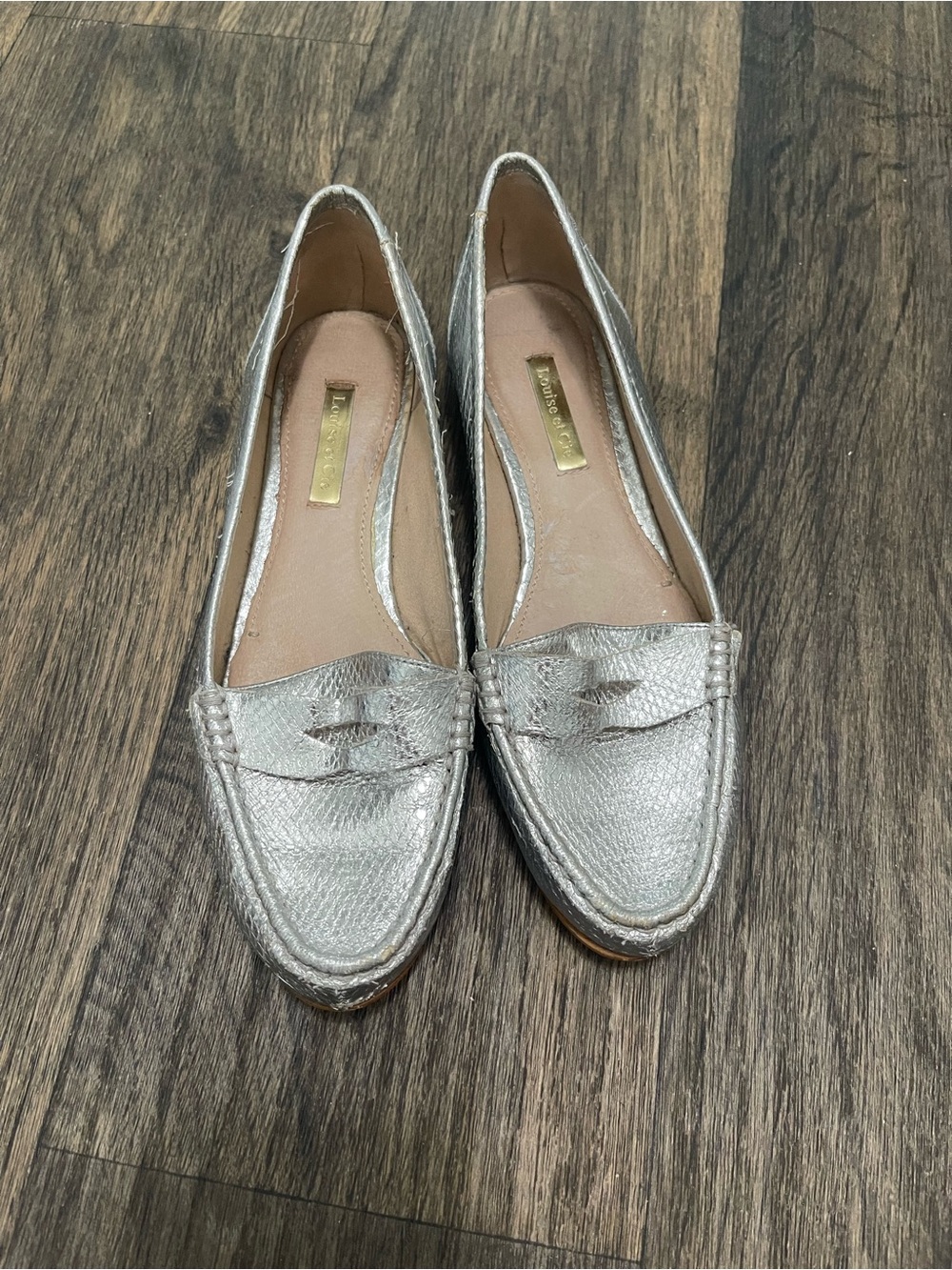 Louise et Cie Metallic Silver Penny Loafers
